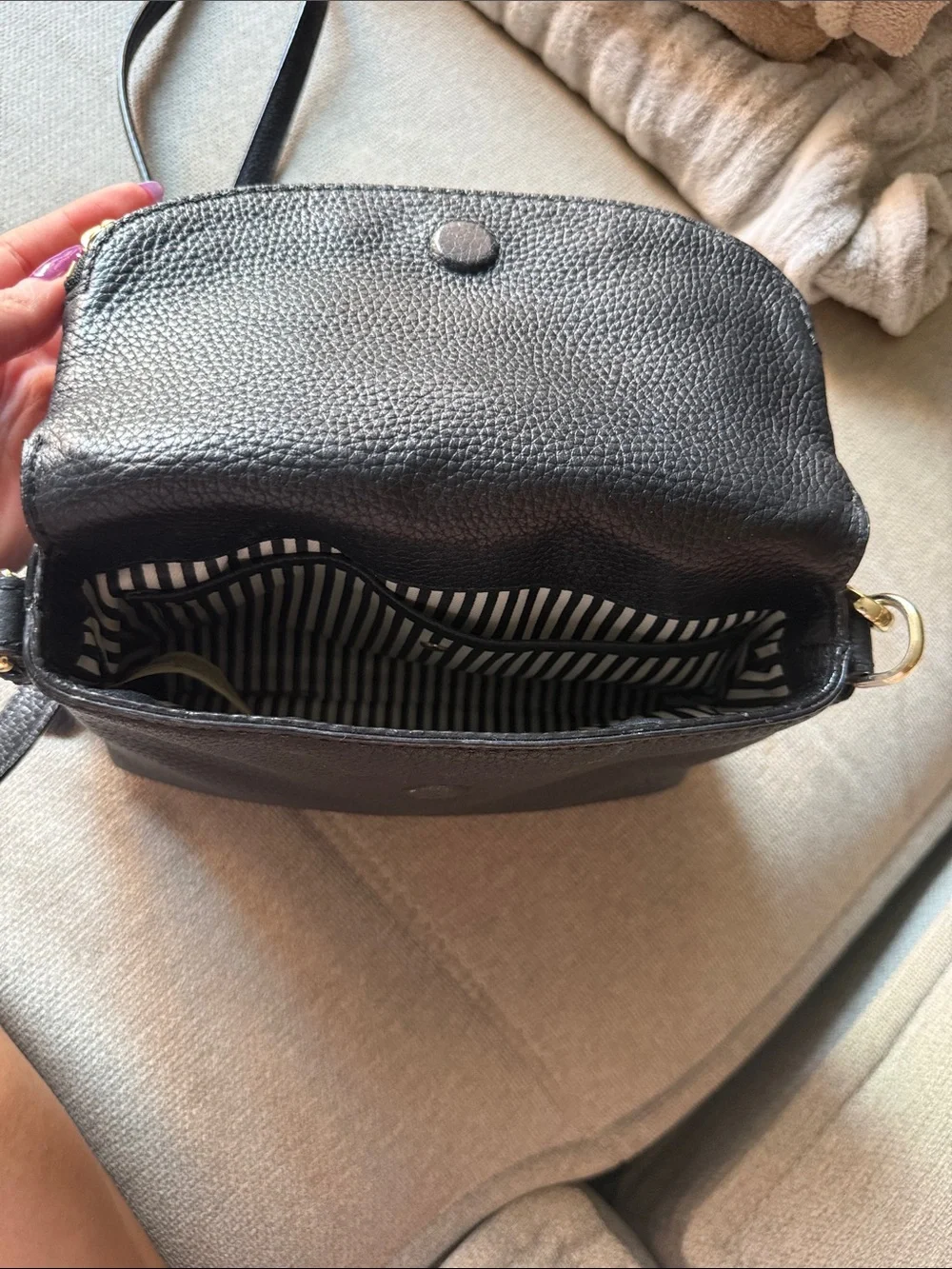 kate spade Black Pebbled Leather Flap Crossbody Bag with Gold Hardware